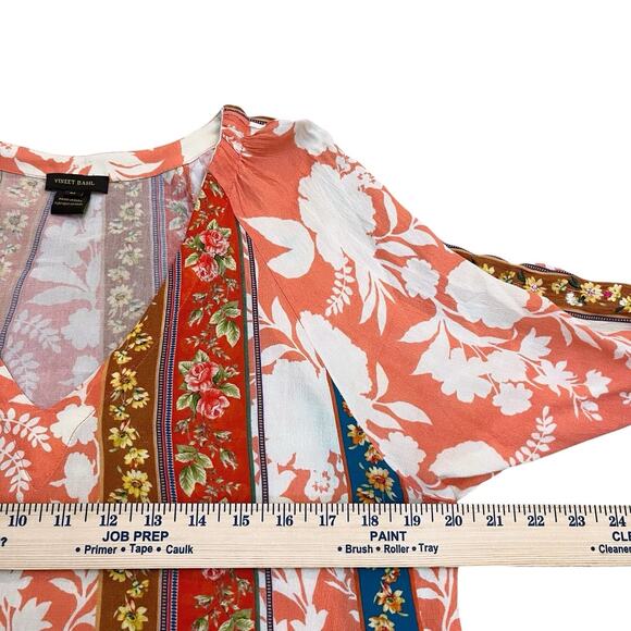 Anthropologie Vineet Bahl Mixed Floral Print Peasant Top Medium Boho Embroidered - Picture 8 of 12